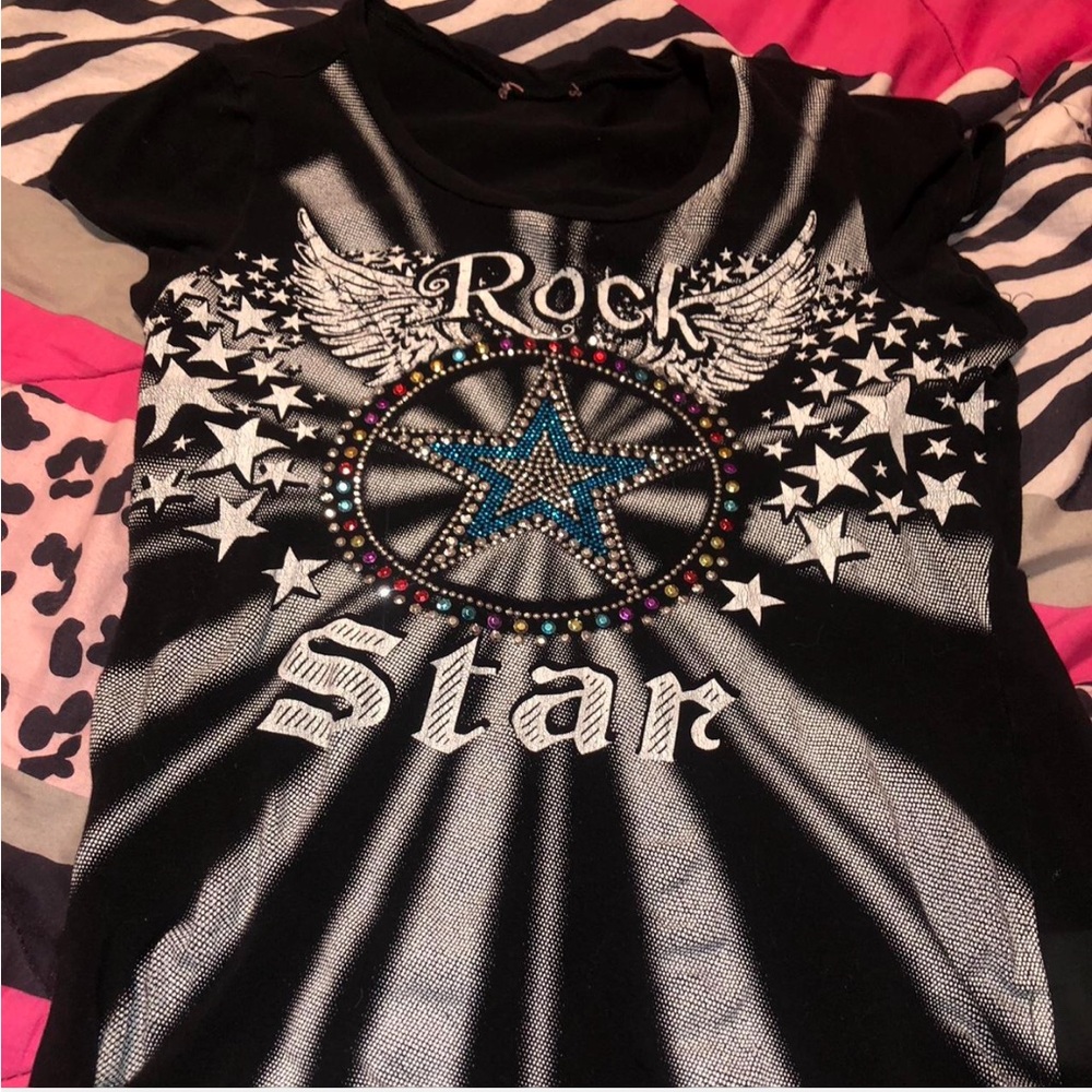 Rock Star Rhinestone Bedazzled Y2k grunge baby tee